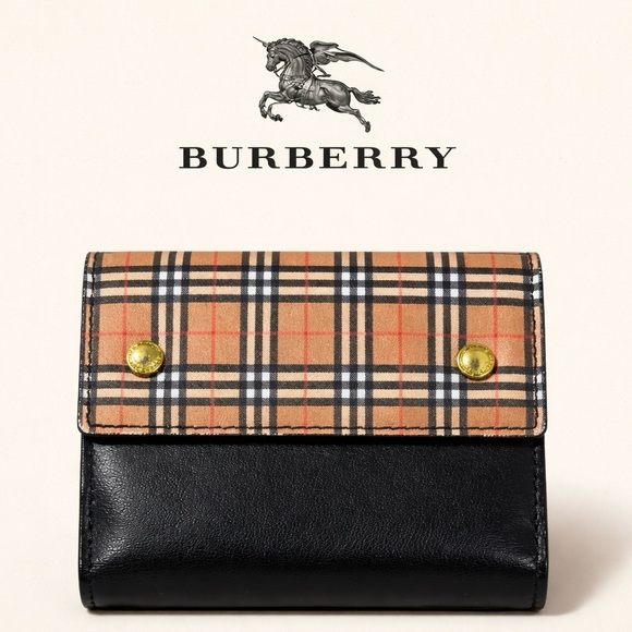 Burberry Handbags - Authentic Burberry Black Leather and Plaid Canvas Wallet
